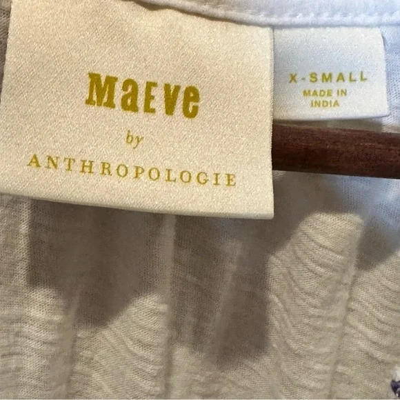 Anthropologie Maeve Neela Embroidered Tank Top XS White Blue Knit Pullover - Picture 7 of 10